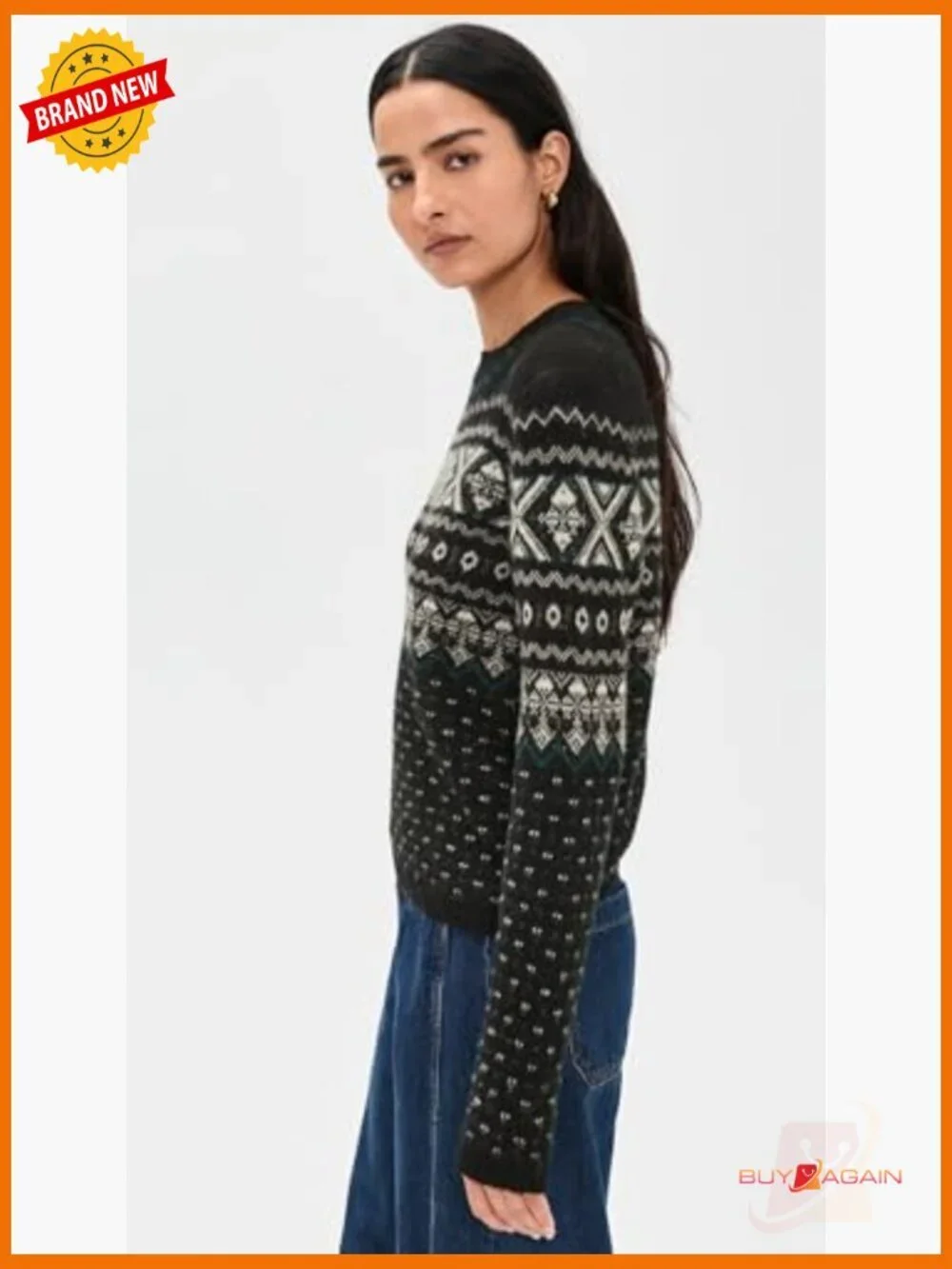 Cashmere Mock Neck Pullover Sweater, Fair Isle Pattern, Classic Fit